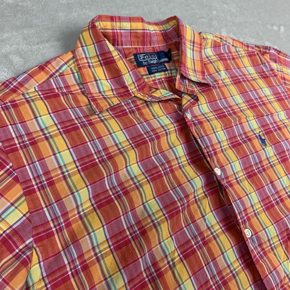 Ralph Lauren Marlowe Shirt Mens Large Plaid Short Sleeve Preppy Button Up Cotton